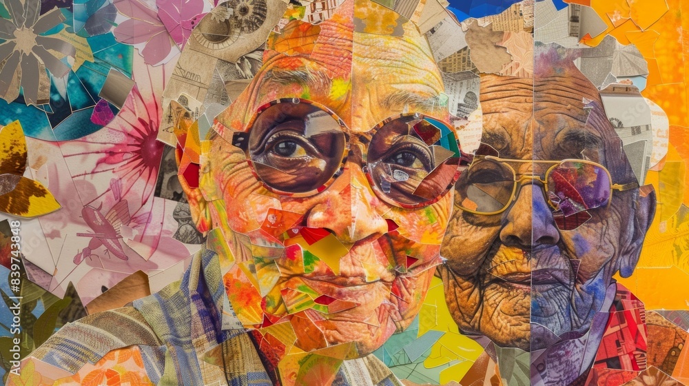 Poster a series of colorful collages each highlighting different stages and aspects of dementia created by 