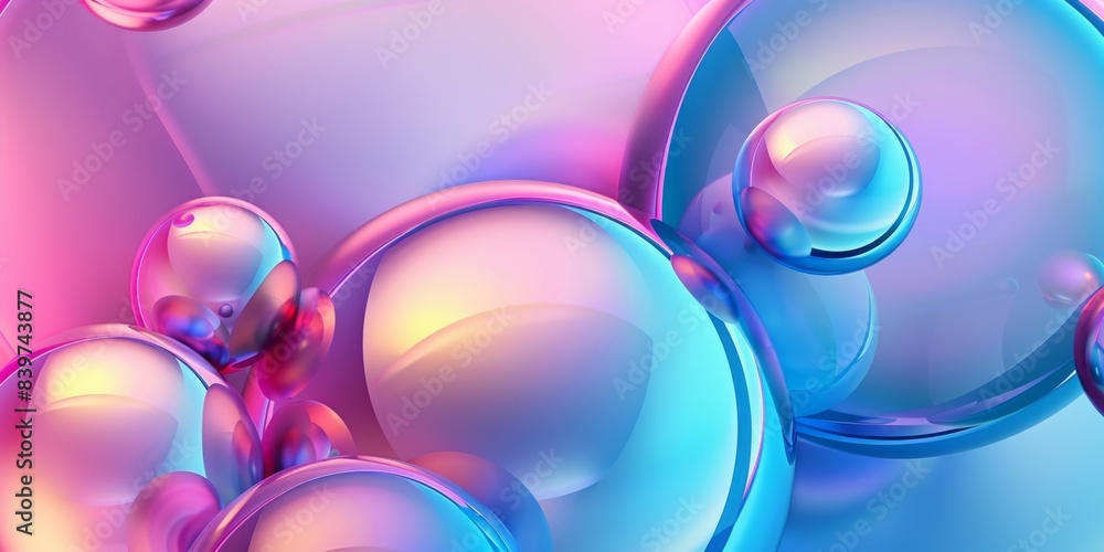 Poster Holographic Spheres Floating in a Colorful Abstract Background