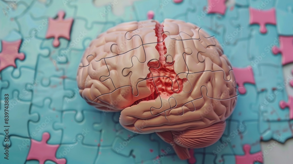 Poster graphic of a persons brain with a jigsaw puzzle piece missing representing the importance of seeking