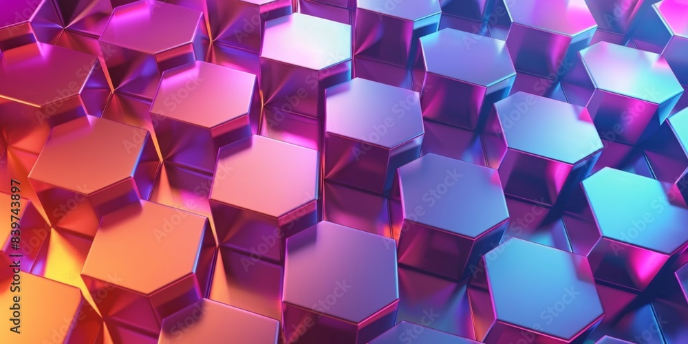 Poster abstract holographic hexagon pattern in vibrant colors