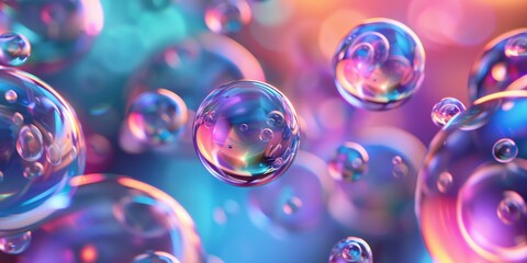 Abstract Holographic Spheres Floating in Vibrant Colors