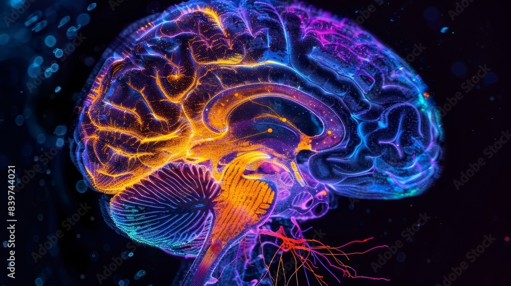 Poster a brain imaging scan showing increased activity in the area associated with positive thinking and se