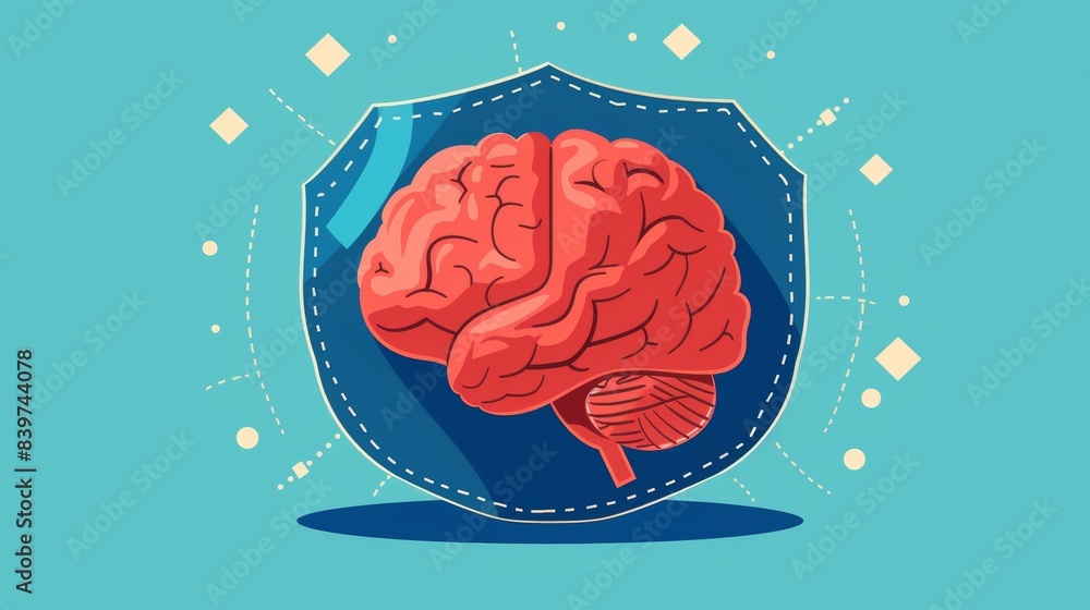 Aufkleber illustration of a brain with a protective shield representing the benefits of brain health supplemen