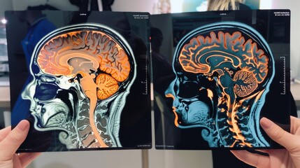 A before and after brain scan comparison showing the positive effects of implementing brainhealthy habits learned at a seminar