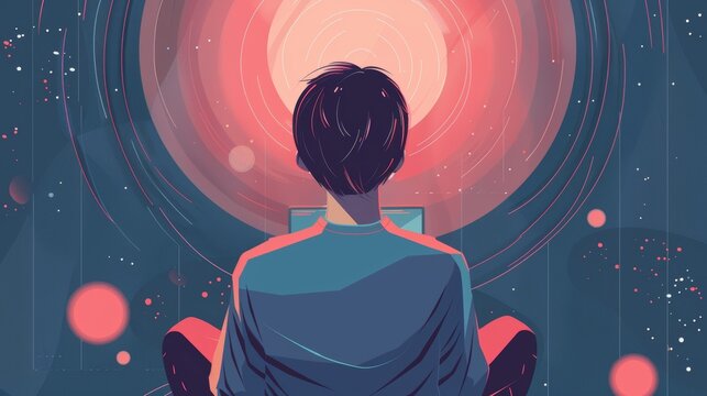 An illustration of a person meditating and using a mindfulness app to improve cognitive health