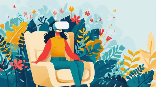 An illustration of a person engaging in virtual reality therapy through a cognitive therapy app showcasing the innovative approaches to mental health treatment