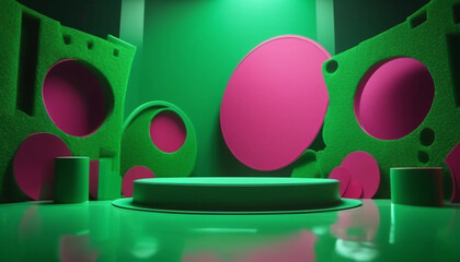 Green round 3d podium. Concept of product display. 