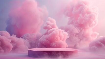 Pink Podium for Product Display with Clouds and Smoke