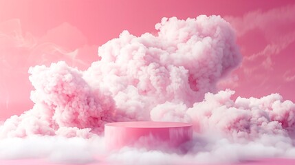 Surreal Pink Podium with Cloud and Smoke Effects