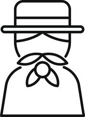 This minimal line art icon features a distinguished gentleman wearing a hat and a stylish bow tie