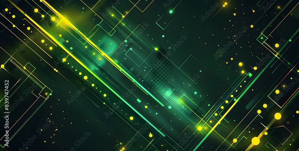 Canvas Prints cutting edge abstract converging neon green and yellow lines and dotted patterns, set against a deep
