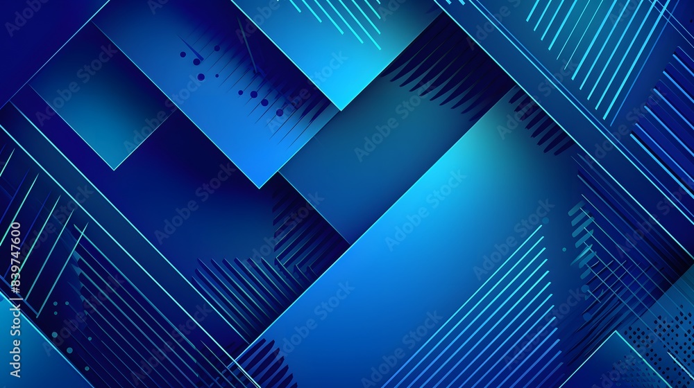Wall mural abstract blue geometric pattern with sharp lines and gradient shading, presentations, websites, digi