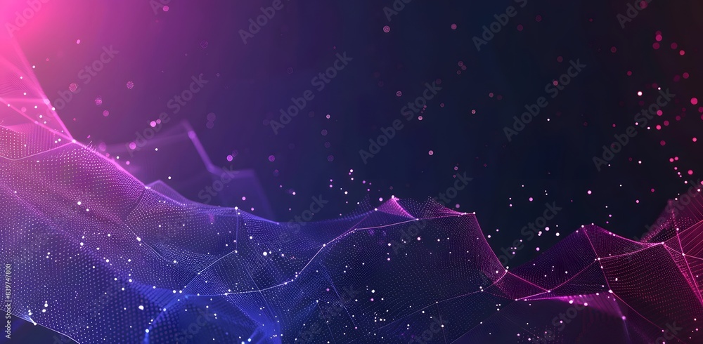Poster abstract network background with pink and purple lines, glowing mesh and dots on dark gradient