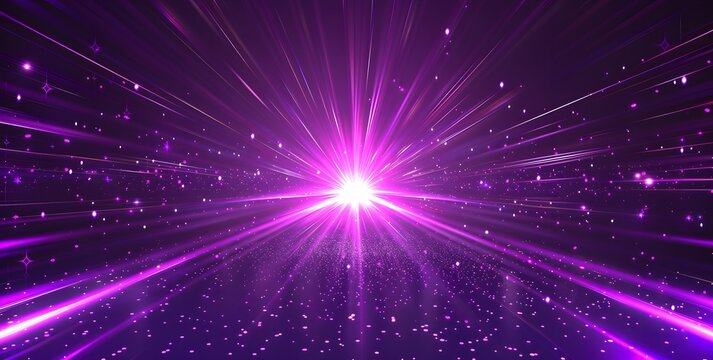 Dynamic purple light burst with sparkling particles and rays, high-energy visual impact, ideal for technology futuristic concepts