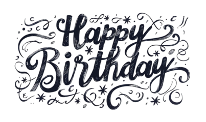 Elegant hand drawn calligraphy of 'happy birthday' against on transparent background, perfect for creating celebratory greeting cards or festive social media posts