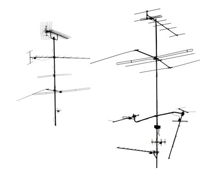 Two television antennas - TV, isolated.