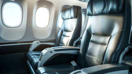 Empty Airplane Seats by the Window