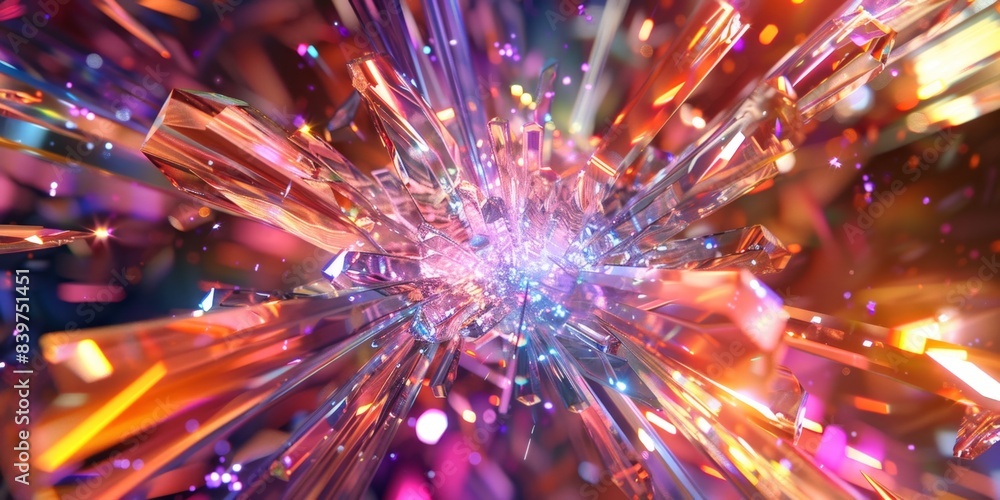 Poster a burst of crystal shards in a colorful abstract composition