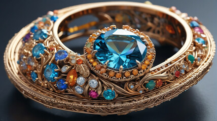 Naklejka premium Artistic Creations: Unique Handmade Jewelry Featuring Mixed Metals and Semi-Precious Stones, Each Piece a Work of Art, Generative AI