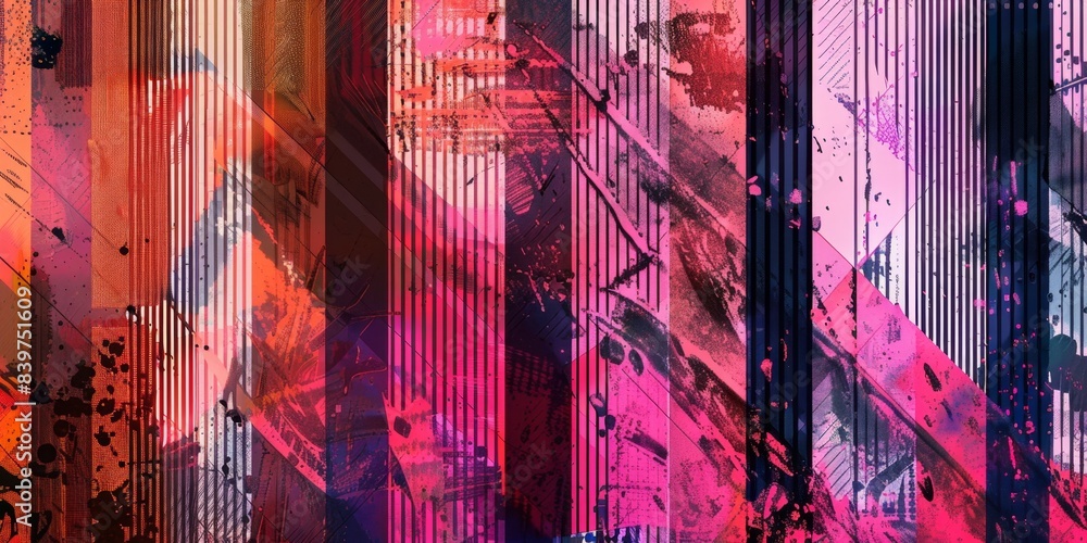 Aufkleber abstract digital art with vertical and diagonal stripes in pink and orange