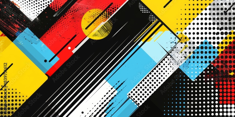 Poster abstract geometric design with halftone textures in vibrant colors