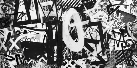 Naklejka premium Black And White Graffiti Art On A City Wall