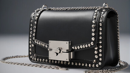 Urban Edge: Edgy Crossbody Bag with Studded Details and a Chain Strap, Perfect for a Night Out in the City, Generative AI