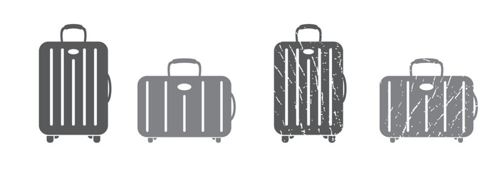 Retro bag, baggage set vector icon on white background. Holiday travel symbol, luggage set to use for summer journey, travel, transportation illustration projects.