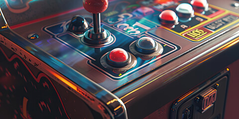 Retro Arcade: An old-fashioned arcade game cabinet with a vintage joystick and buttons.