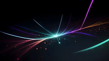 黒い背景にカラフルな粒子が集まる抽象的なイラスト