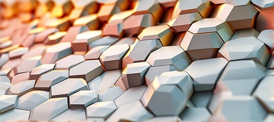 A banner background in beige tones, highlighted by hexagonal shapes