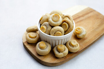 Champignon mushrooms in brine. Canned champignon mushrooms whole