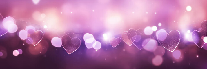 Abstract purple, violet and pink glitter lights background for banner. Backdrop for wedding, Valentines day, womens day, holiday or event 
