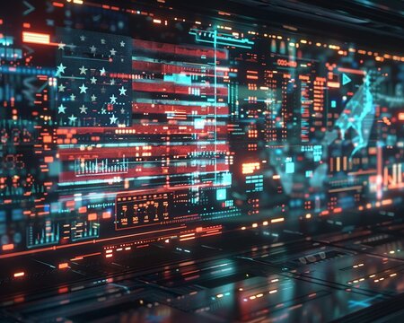 Futuristic Augmented Reality Display Concept Art Featuring an American Flag Hologram Overlay
