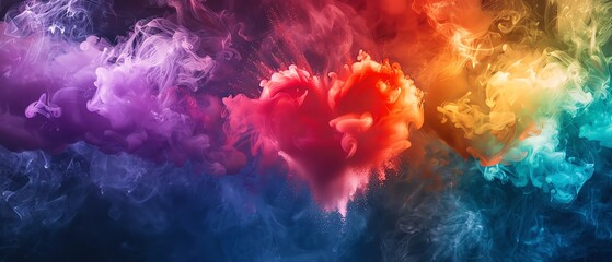 Fototapeta premium Rainbow smoke forming heart shapes in midair, appealing to audiences searching for love, affection, and LGBTQ representation