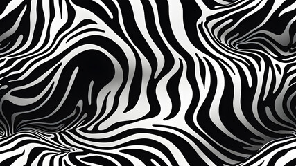 Abstract Hand Drawing Liquid Wavy Zebra Tiger Animal Skin Seamless Vector Pattern Isolated Background Black White Generative AI