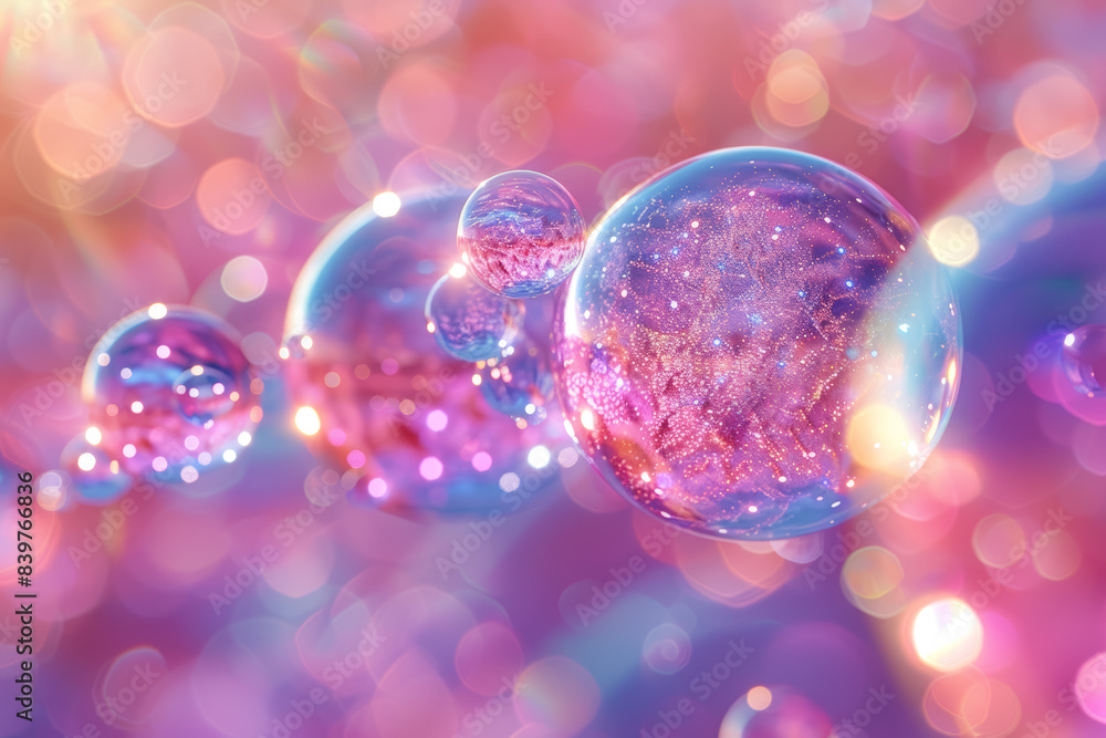 Poster subtle pastel rainbow-colored bubbles floating. concept of whimsy and lightness. generative ai.