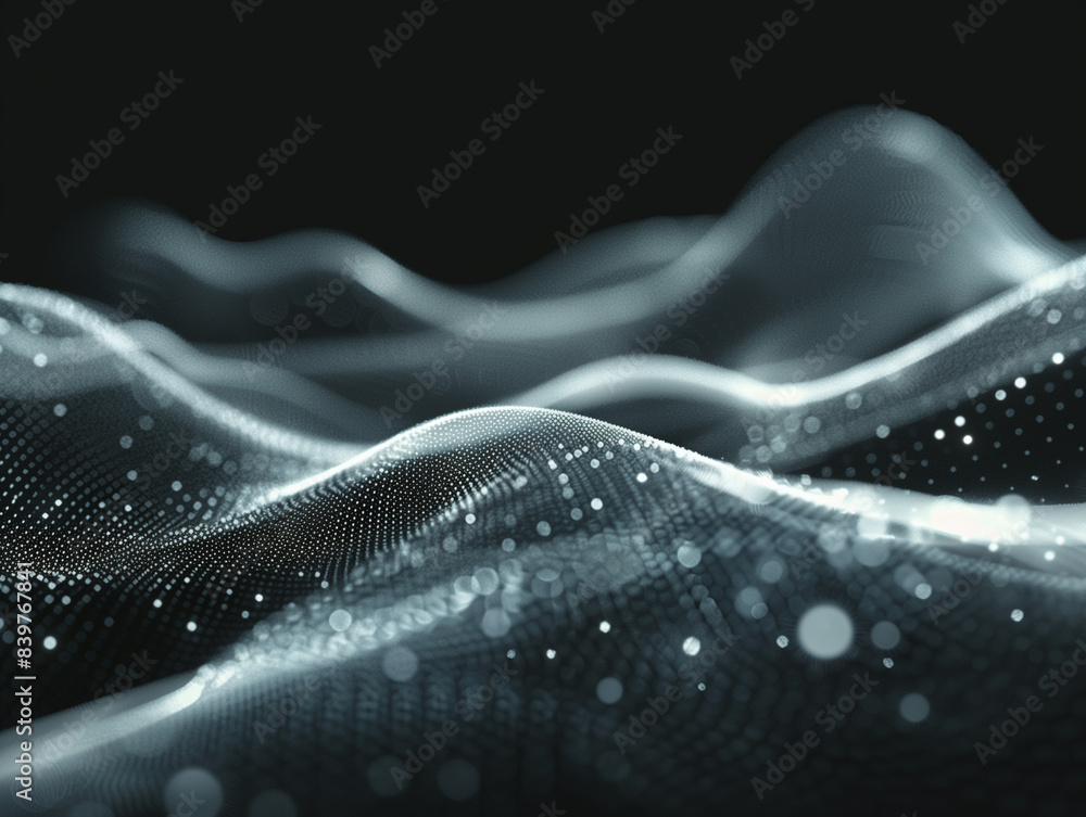 Poster wave of musical sounds. abstract background with interweaving of dots and lines