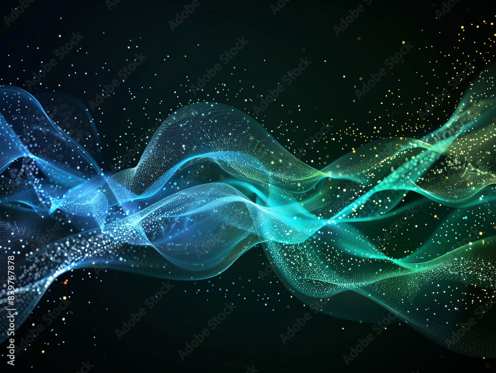 Poster vector wave lines flowing dynamic in blue green colors isolated on black background for concept of a