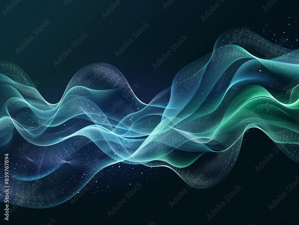 Poster vector wave lines flowing dynamic in blue green colors isolated on black background for concept of a