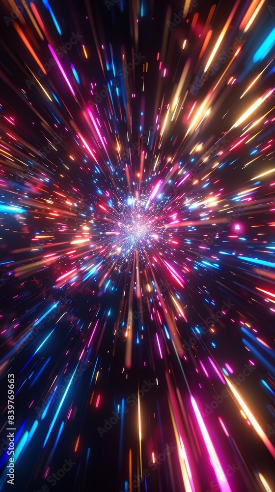 Poster a vibrant explosion of colorful lights and streaks creating a dynamic and energetic abstract backgro