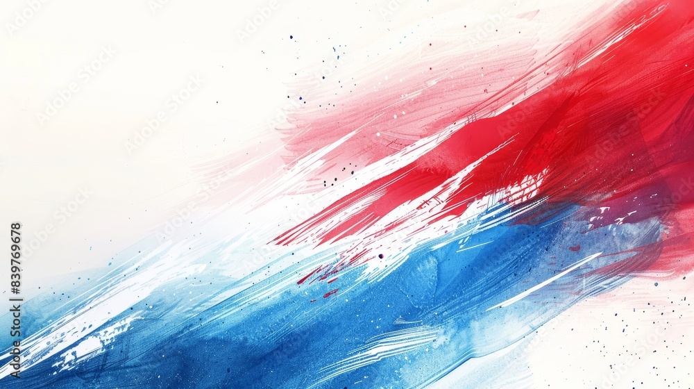 Poster abstract artistic brush strokes with vibrant red and blue colors on a white background, creating a d