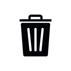 Trash Can Vector Flat Black Icon on White Background. Solid Delete Symbol, Recycle Bin.