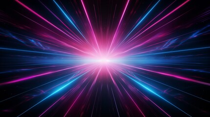 Fototapeta premium Vivid Neon Light background with Blue and Pink stroboscopic Rays Radiating Outwards.