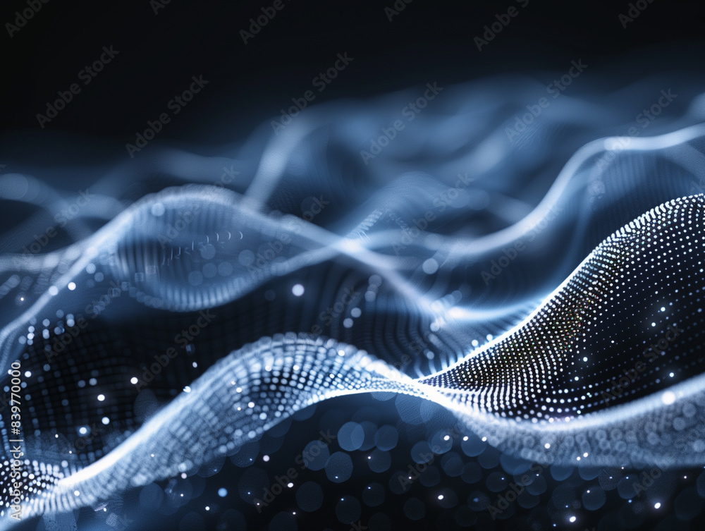 Poster data technology illustration. abstract futuristic background. wave with connecting dots and lines on