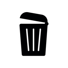 Trash Can Vector Flat Black Icon on White Background. Solid Open Basket Symbol, Recycle Bin.