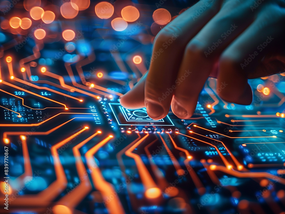 Aufkleber artificial intelligence ai circuit board in shape electronic pcb circuit icon symbol on businessman 