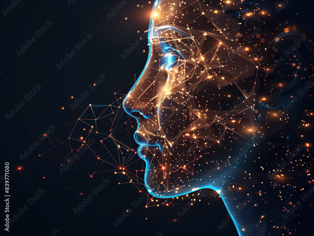 Aufkleber ai, artificial intelligence. ai digital brain. robotics concept. human face made from polygon. illus