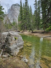 Emerald Green River, Boulder, Mountain in Banff
