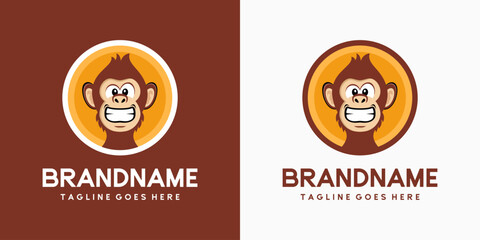 smiling monkey head cartoon vector logo